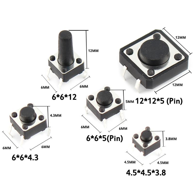 125Pcs Smd Dip 2*4 3*6 4*4 6*6 12*12 Reset Mini Leaf Switches For Arduin 25 Types Micro Tact Push Button Switch Assorted Kit