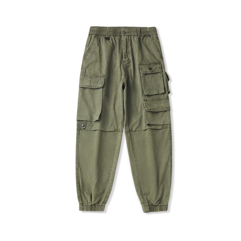 Retro Trendy Brand Spring and Autumn Thin Men's Casual Elastic Waist Tooling Trousers
