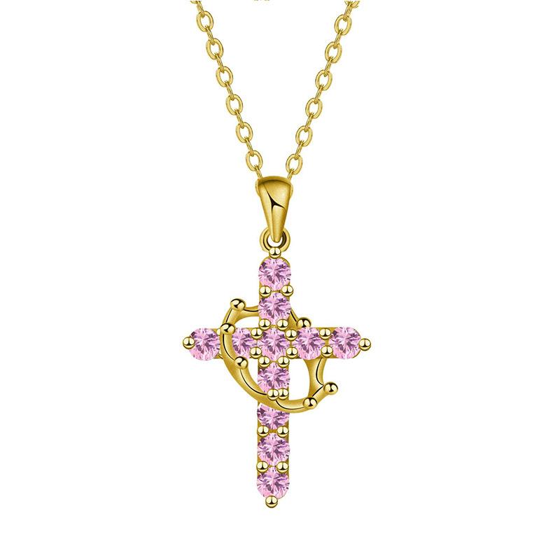 Delicate Rotatable Crown Zircon Cross Pendant Necklace for Women Stainless Steel Chain Birthstone Necklace Jewelry Birthday Gift