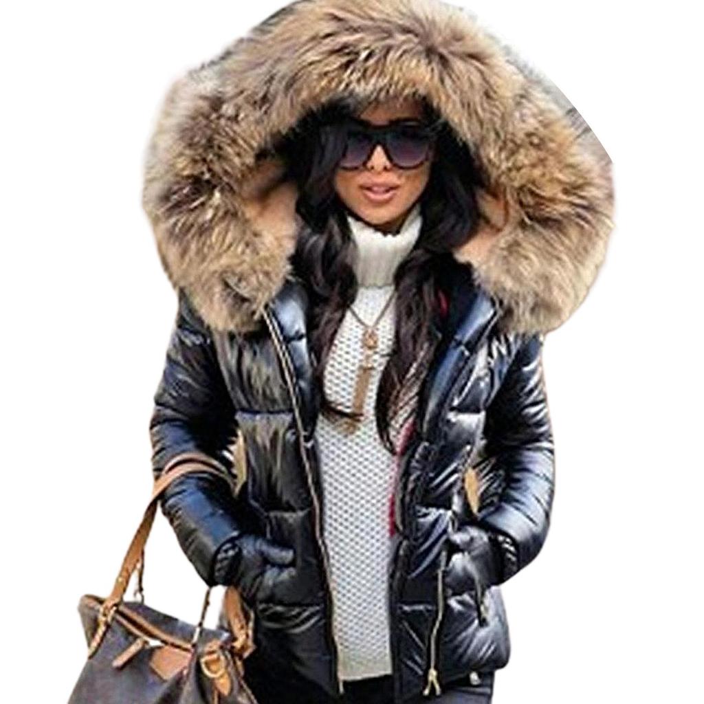 Autumn Winter Women's Cotton Jackets Loose Jacket Women Faux Fur Hood Zipper Warm Down Coat Outdoor Parka Outerwear Short Jacket