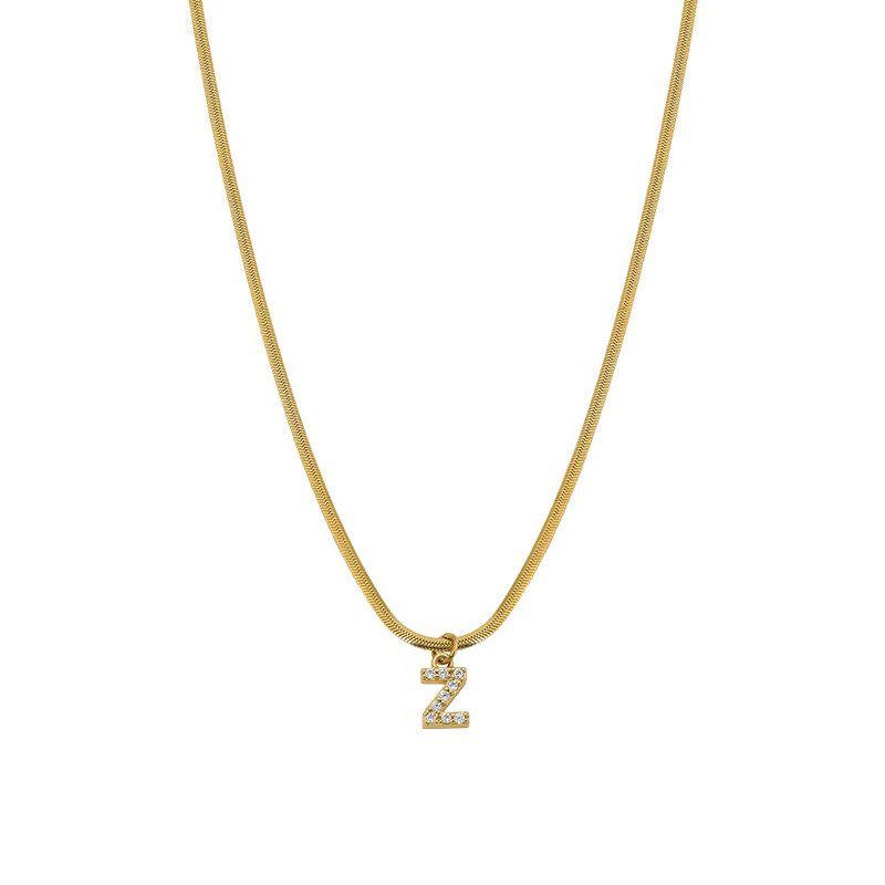 Neckontheline Diamond Letter Necklace European and American Ins Style Simple and Versatile Short Necklace Fine Snake Bones Chain