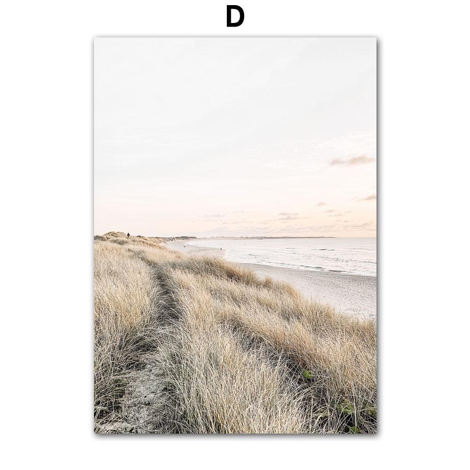 Beige Sea Grass Reed Dandelion Line Figures Wall Art Canvas Painting Posters And Prints Hotel Bar Pictures For Living Room Decor