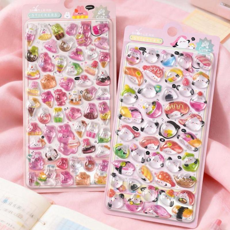 New 1Pc 3D Relief Stickers Aesthetic Stickers Cartoon Gourmet Animals Creative Stickers DIY Decoration Stickers