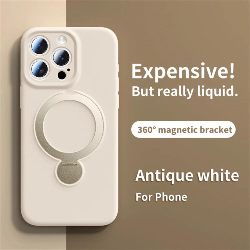 Magnetic Bracket Phone Case For iPhone Air 17 16 15 14 13 Pro Max for Magsafe Liquid Silicone 360°Rotate Metal Ring Stand Cover
