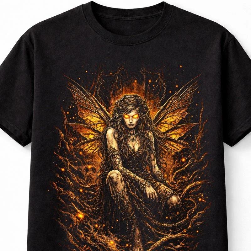 Fallen Fairy Gothic Fantasy Fire Angel Wings Graphic Unisex TShirt S