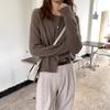 Spring Autumn Crew Neck Purple Short Knit Cardigan Loose Outer Wear Sweater Coat for Women