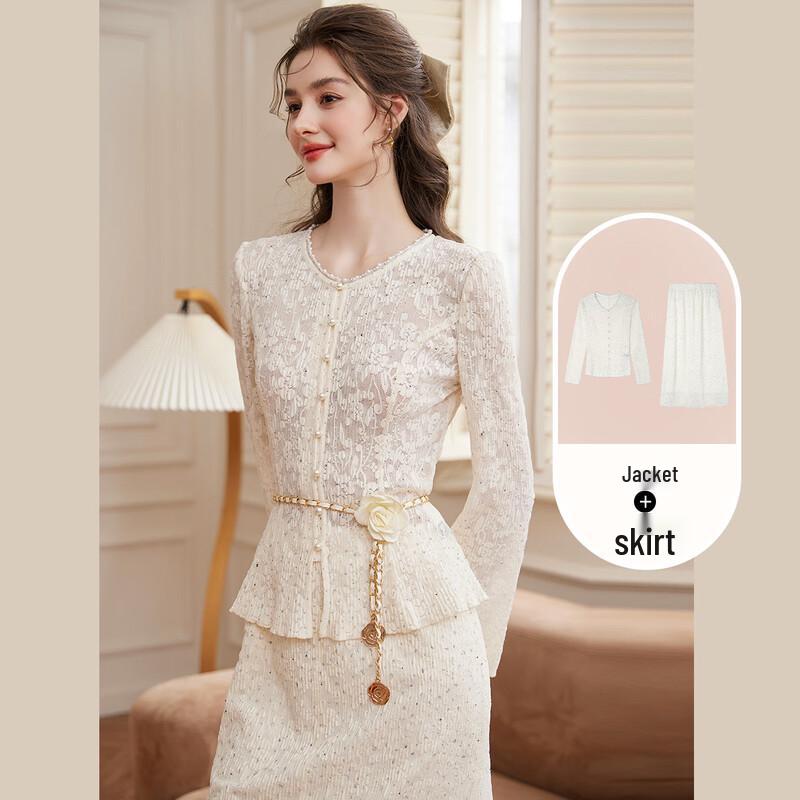 Bailuyu Women's Lace Two-Piece Long Dress Set