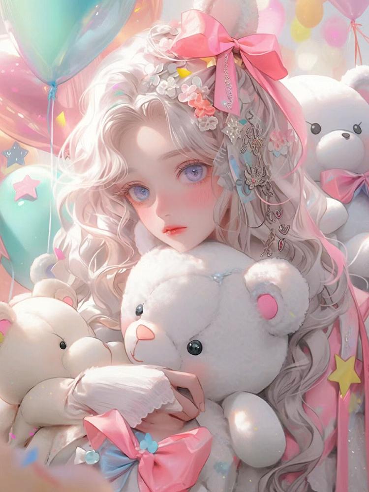 New Diamond Drawing Cartoon Girl and Gift Full Round Cartoon 5D Diy Embroidered Cross Mosaic Home Decoration Gift