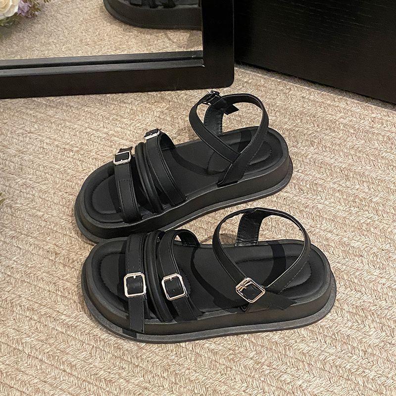 With skirt fashionable versatile sandals women's summer new one-word buckle with muffin platform women's sandals