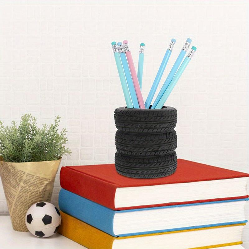 1pc Creative Tire Shaped Pen Holder School Stationery Supplies Pencil Holder Storage Bucket Unique Office Desk Organizer