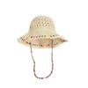 Women Summer Straw Hat Handmade Crochet Bucket Hat Colorful Beads Decor Wide Brim Sun Hat Beach Vacation Foldable Fisherman Cap