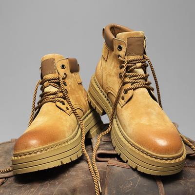 Martin Stiefel Herren Herbst Britisch Retro Leder Höherlegung Lokomotive Lederstiefel Sport Großer Zeh High Top Stiefel Samt
