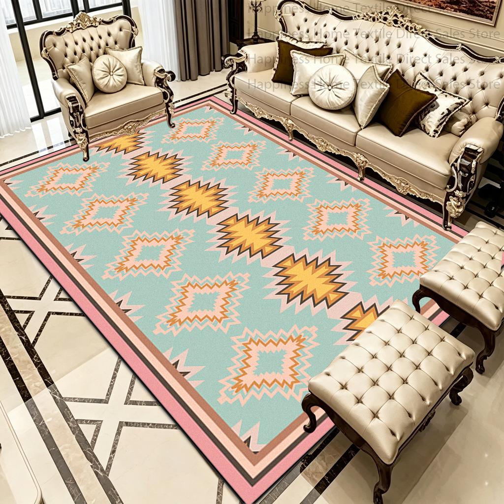 Boho Marokko Retro Stil Wohnzimmer Teppich Dekoration Schlafzimmer Rutschfest Waschbar Nachttischmatte Weich Leicht zu Reinigen Büro Luxus Teppich