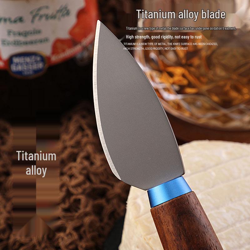 New Style Carved Wooden Handle Cheese and Butter Knife Set with Titanium Alloy Blades