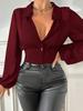 Elegant Lantern Sleeve Women's Solid Color Shirt