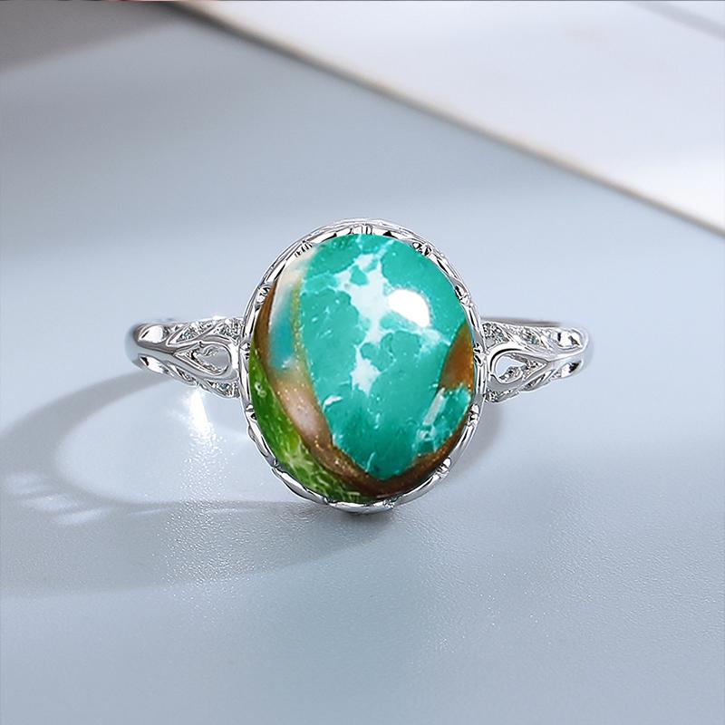 Silver  Ring 10*12MM Round Natural Moonstone Amethyst Agate Stone Vintage Ring For Women Party Gifts