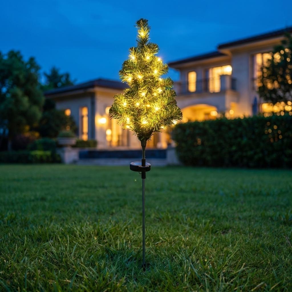 Solarbetriebener Weihnachtsbaum für den Außenbereich, dekorative künstliche Pflanzenleuchte für Garten, Hof, Rasen, Landschaft, mit Erdspieß-Installation