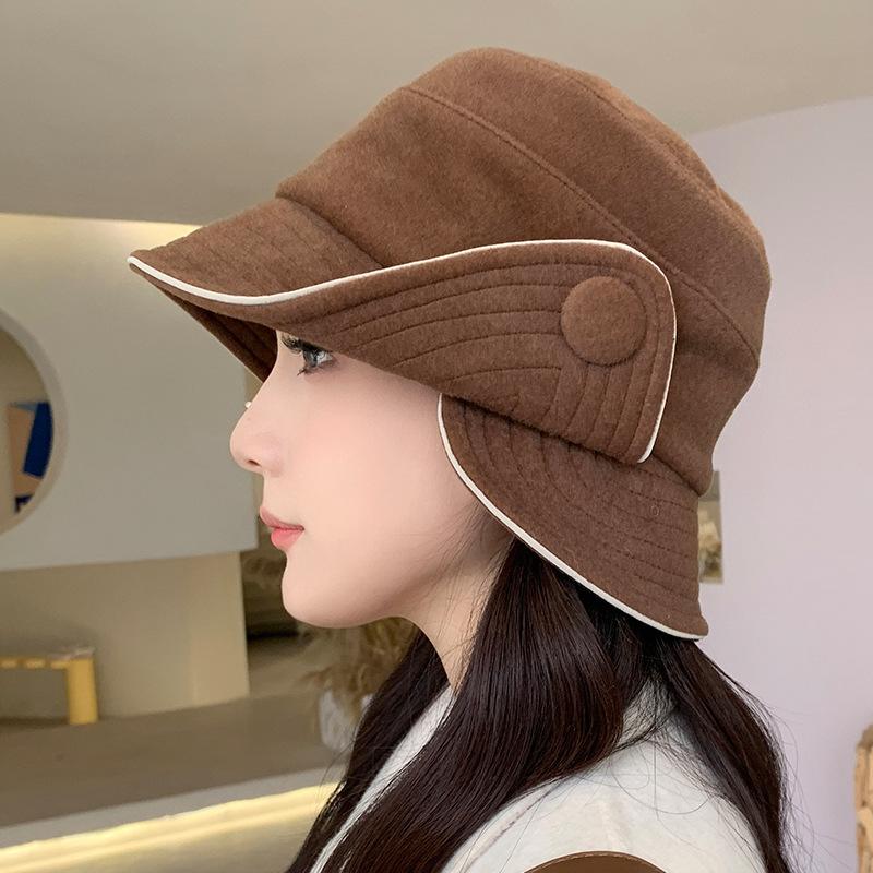 Hat Women's Year Autumn and Winter New Niche Bucket Hat Split Brim Design Sense Shows Washbasin Hat Commuting Versatile