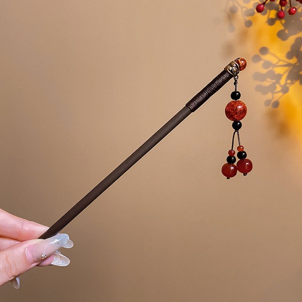 Red Hanfu Hairpin Tassel Wooden Hair Stick Classical   Hanfu Accessories