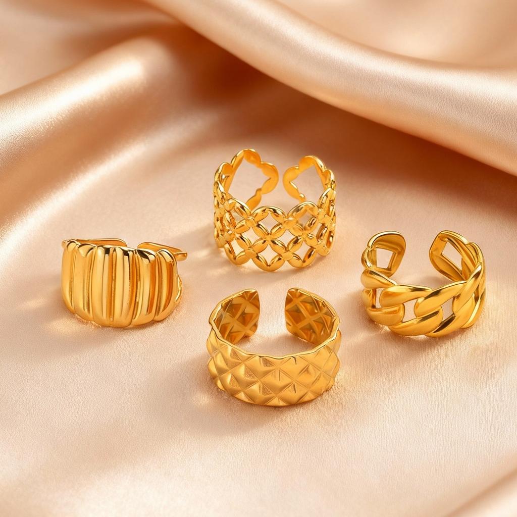 Goldfarbene Edelstahl Chunky Breite Ringe für Damen, Geometrischer Mode Offener Ring, Wasserdichter Minimalistischer Finger Schmuck Geschenk