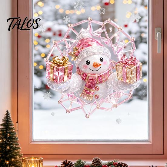 No Residue Wall Stickers 2Pcs Stained Glass Style Christmas Window Clings, Double‑Sided Printed Xmas Static Decals, Snowman Santa Reindeer