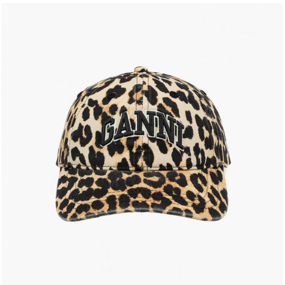 Ganni Leopard Print Logo Embroidered Cap A6898 943