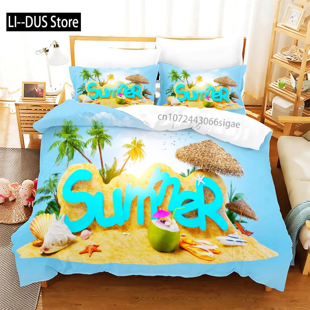 Summer Bedding 3d Printed Set Fashion Kids Adults Duvet Cover Set Pillowcase Cute Funny Bedclothes Blue Home Textile