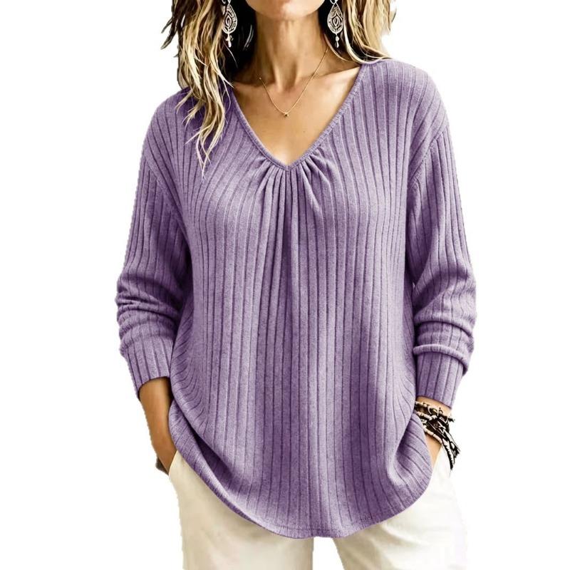 Women S Loose V Neck Long Sleeve Pullover Knit T Shirt