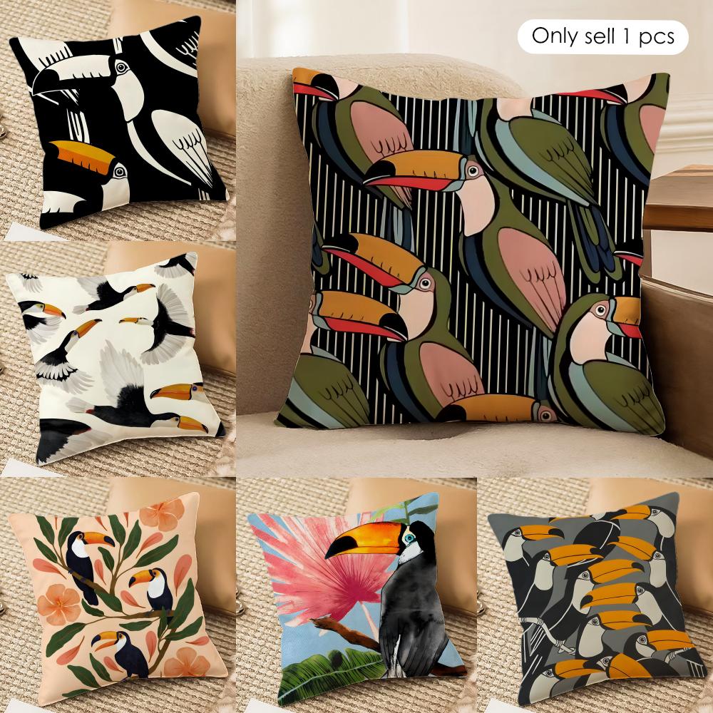 Cool Toucan Cushion Cover Soft Plush Fabric DoubleSided Printed Sofa Cushion Cover for All Seasons Home Decor Gift