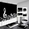 Black Music Printed Bathroom Curtain Set Waterproof Polyester Fabric Flower Shower Curtains Non-Slip Bath Mat Home Decoration