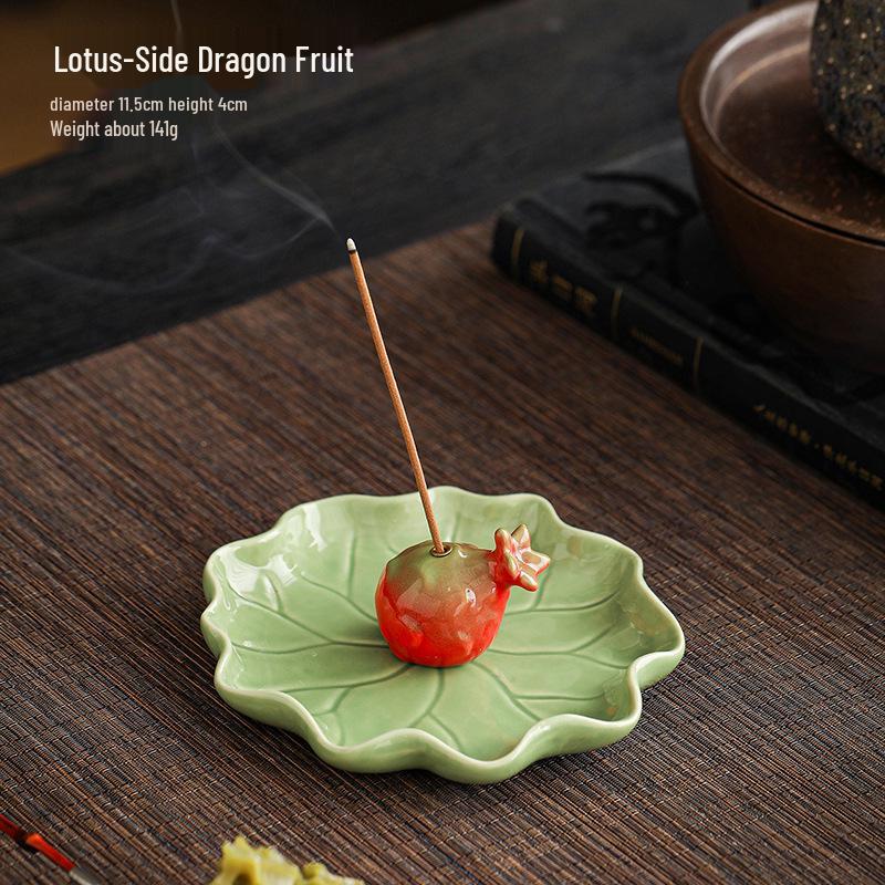 New Ceramic Lotus Incense Holder with Frog Ornament In Fresh Colors