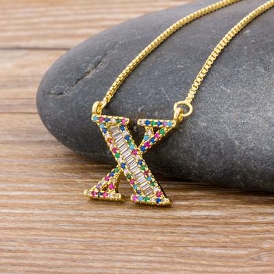 New Arrival Fashion Special Custom Design 26 Initial Letters Necklace Copper CZ Rainbow Pendant Best Family Name Jewelry Gift
