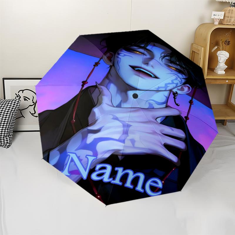 Ombrello Automatico Personalizzabile con Nome, Tema Cacciatori di Demoni KPop, Leggero e Portatile, 8 Stecche, Perfetto per Viaggi all'Aperto, Compleanni, Natale, Regali.