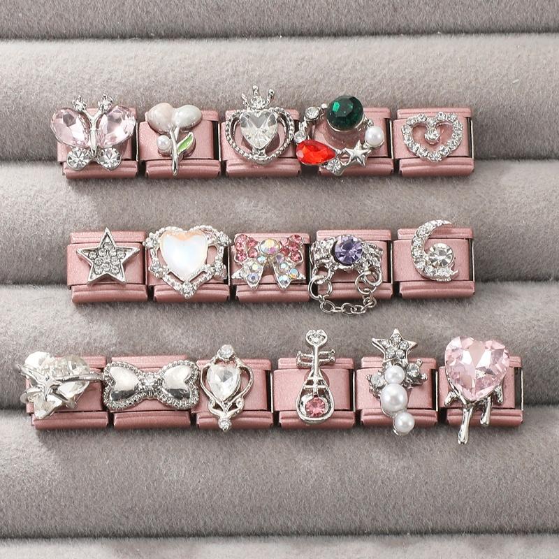 Cute Bow Knot Heart Moon Butterfly Star Candy Flower Italian Charm Links Fit 9MM Stainless Steel Bracelet Girls' DIY Making Gift