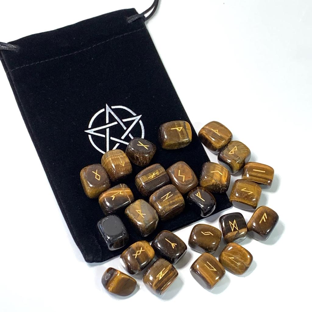 Aqua Venus Rune Stone (Runes Carved Into Tiger Eye) Fortune Telling Item, Rune Character Fortune Telling, with Pouch (Rune Stone)