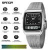 SANDA Men's Steel Band Dual Display Watch with Multi-Time Zone, Night Glow, and Waterproof Features