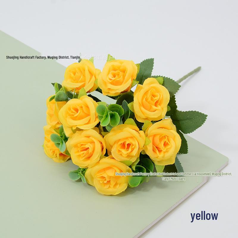 Golden Rose Silk Flower Bouquet for Wedding, Table, and Decor жёлтый
