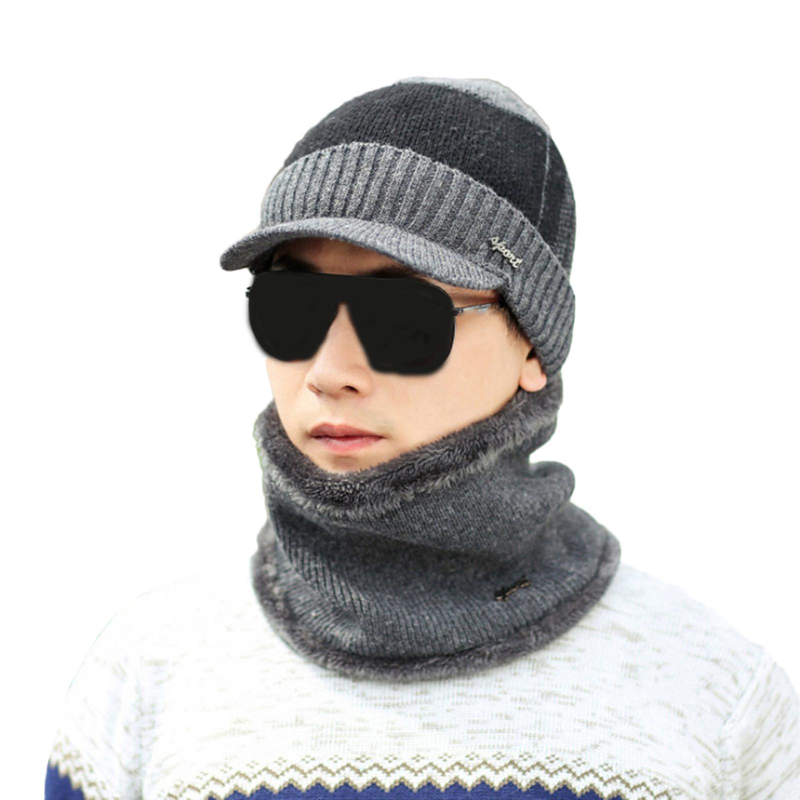 

(SU)Мужская зимняя теплая шапка, вязаный солнцезащитный козырек, шерстяная подкладка, зимняя вязаная шапка, шапка-ушанка