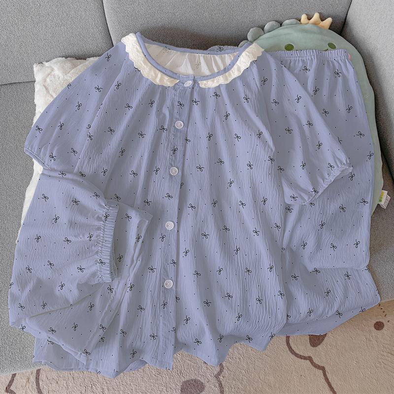 

Милая пижама из облачного хлопка с бантом, омолаживающая, женская, летняя, для дома, с круглым вырезом, с коротким рукавом, набор из трех предметов M