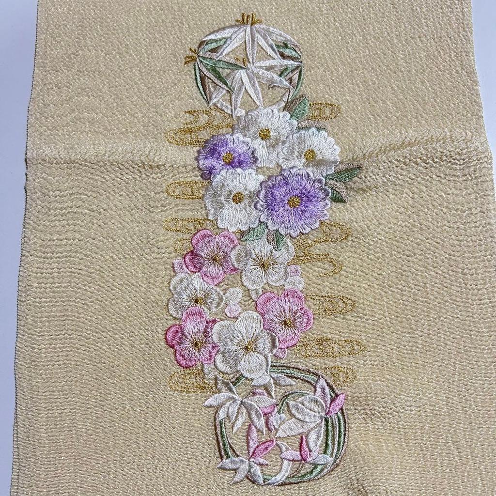 Used Final Price Reduction - Limited To 20 Items - New - Made In Japan - Silk - Chirimen Fabric - Embroidery - Obiage 985