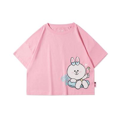 Li Ning X Line Friends Kollaboration Sportmode-Serie Cartoon-Print Locker Kurzarm T-Shirt Damen Oberteile Fengxian-Pink AHSR804-2