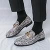 Fashion Designer Men's Pointed Metal Button Wedding Shoes Male Print Pattern Loafers Formal Dress Footwear Zapatos Hombre