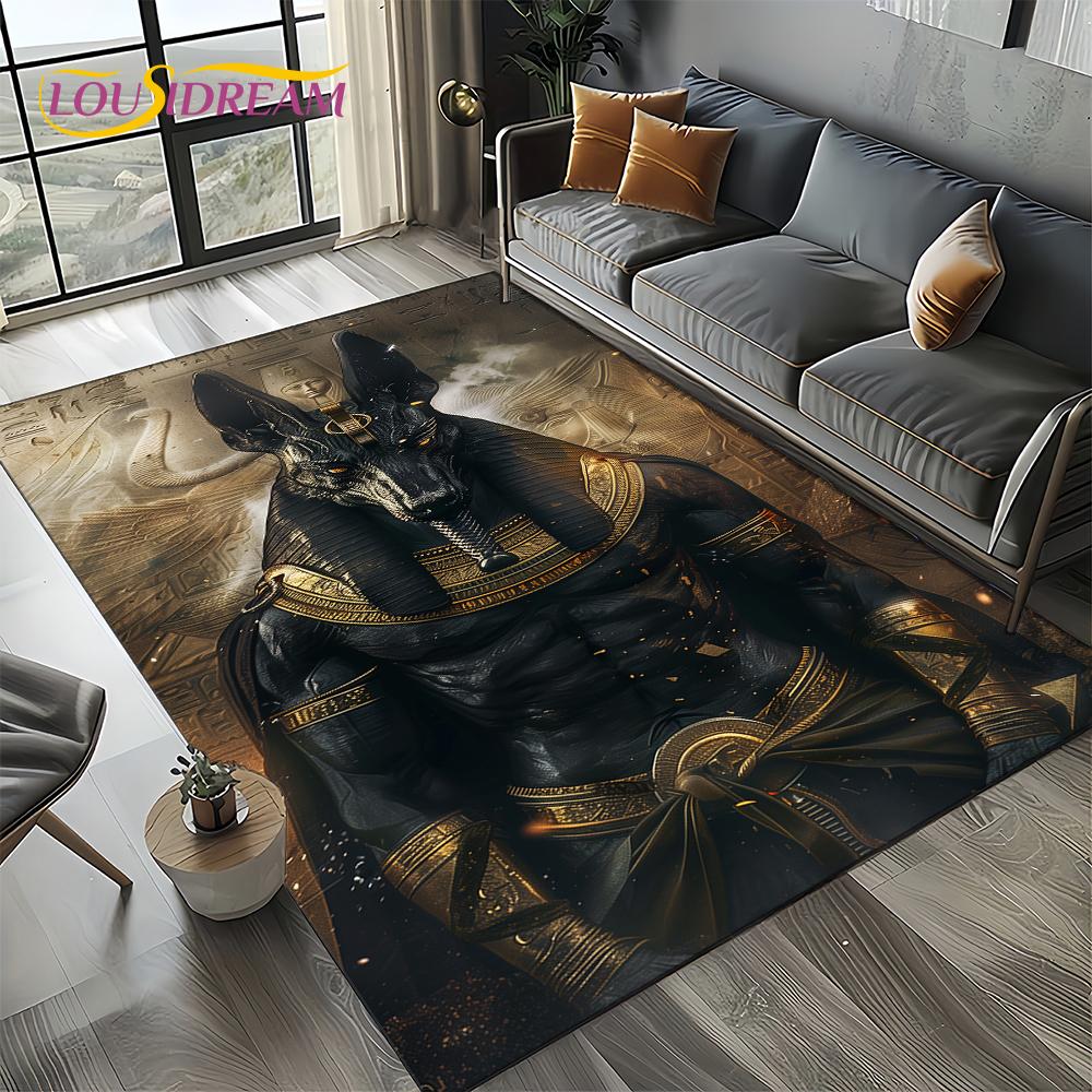 Ancient Egypt Death Anubis Pharaoh Horus Mythology Carpet Rug for Living Room Bedroom Home Sofa,Area Rug Non-slip Floor Mat