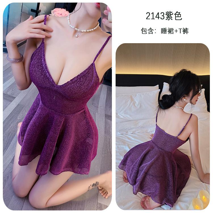 Sex underwear women's pure desire suspender bright nightdress pajamas passion bed free-to-take set 2143