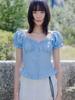 EIGHT DAYS A WEEK Off-Shoulder Frill Blouse Blue Ad518