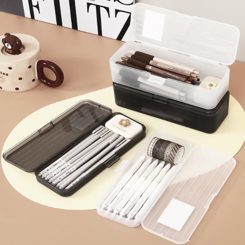 Multi-Functional Plastic Storage Box Large-Capacity Transparent Pen Box Stackable Pencil Case Gift