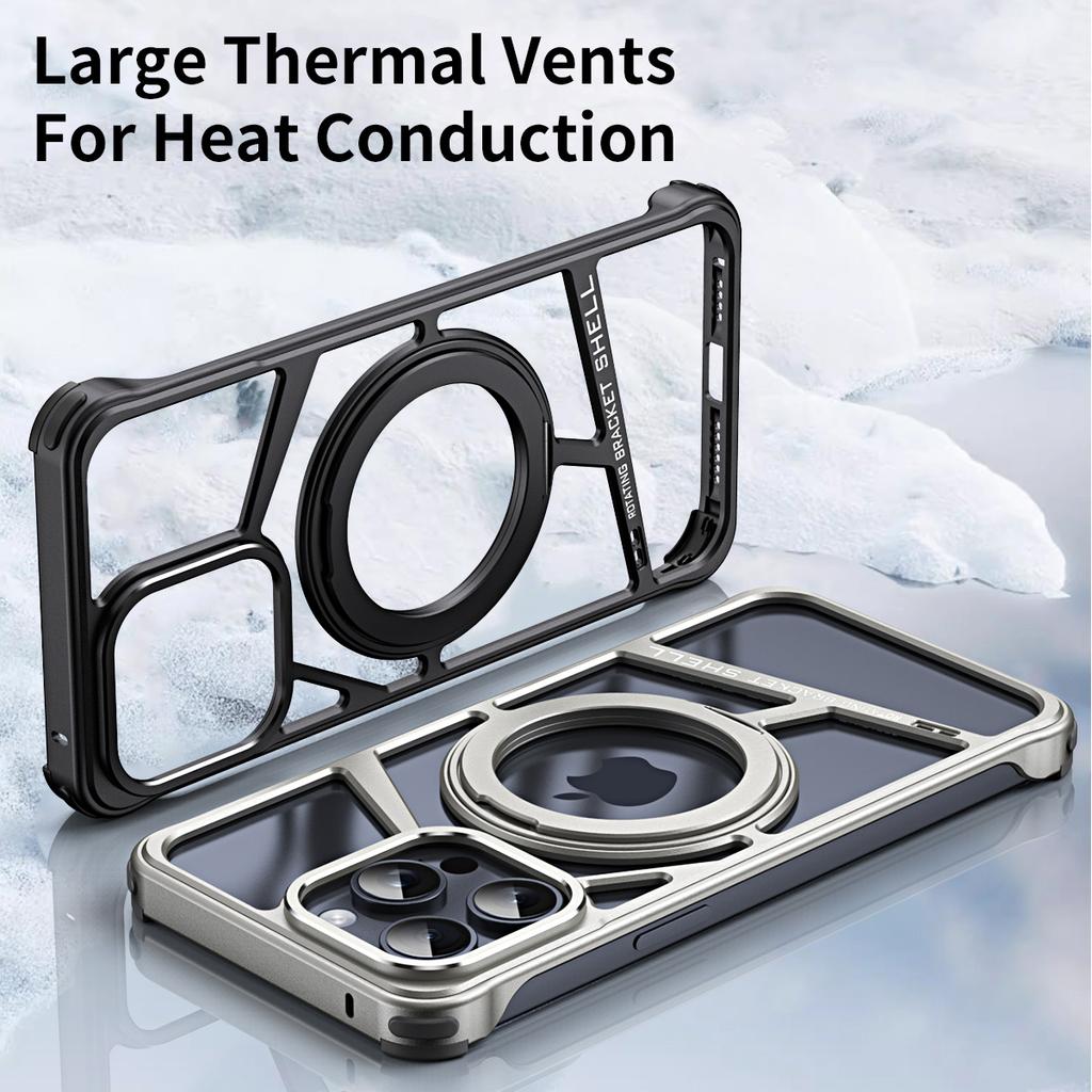 Metal Magnetic Stand Phone Case For Iphone 14 15 16 Pro Max Hollow Heat Dissipation Aluminum Phone Cover For iPhone 14 15 Promax