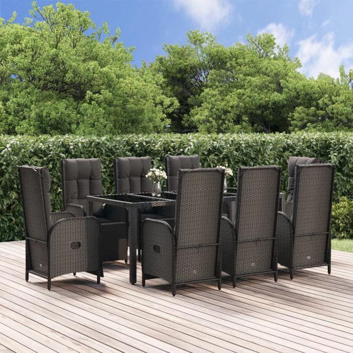VidaXL Ensemble à manger jardin 9pcs et coussins noir résine tressée, ensemble de salle à manger, ensemble de salle à manger 3185064