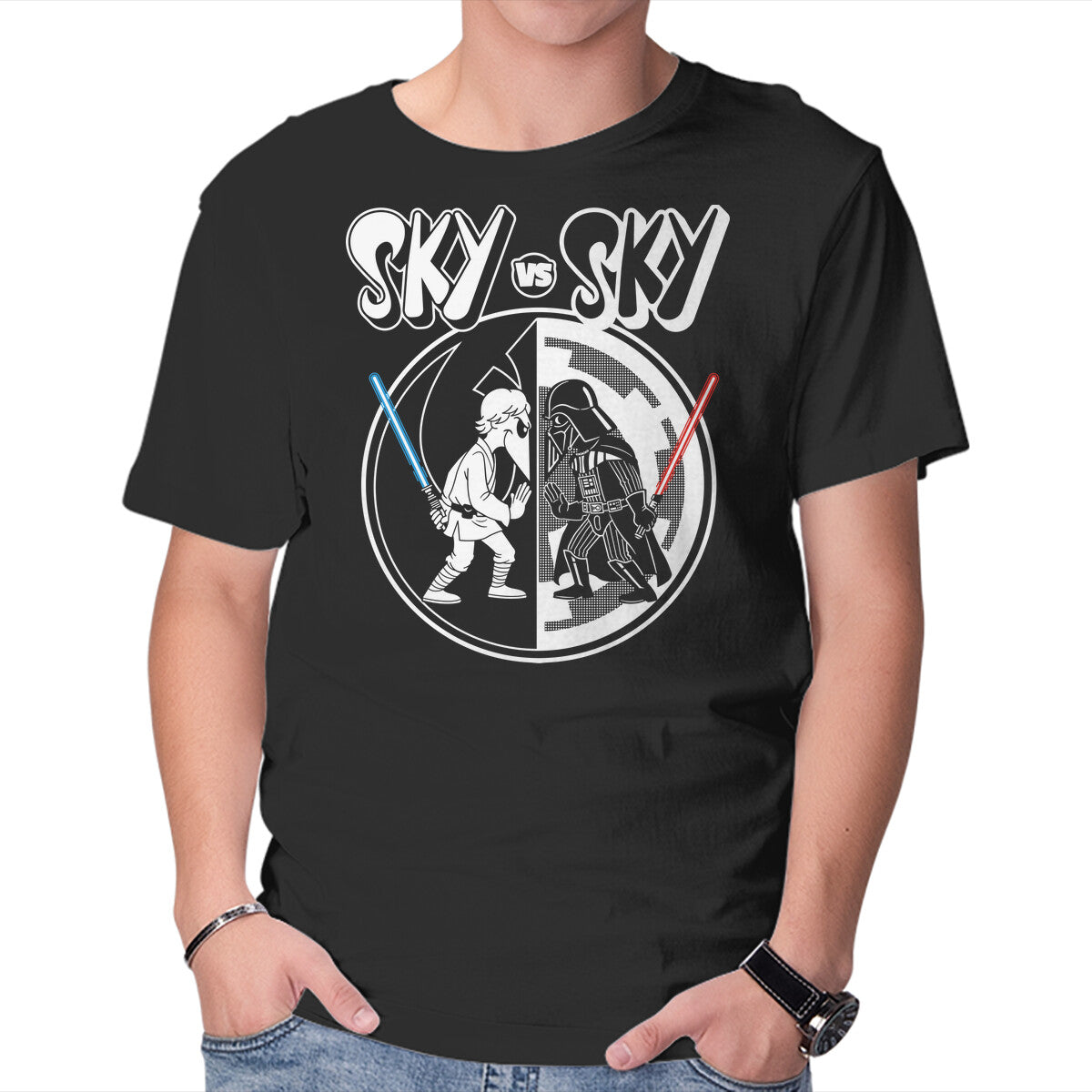 Unisex Crew Neck T-Shirt Sky Vs Sky Graphic Short Sleeve Casual Tee XL