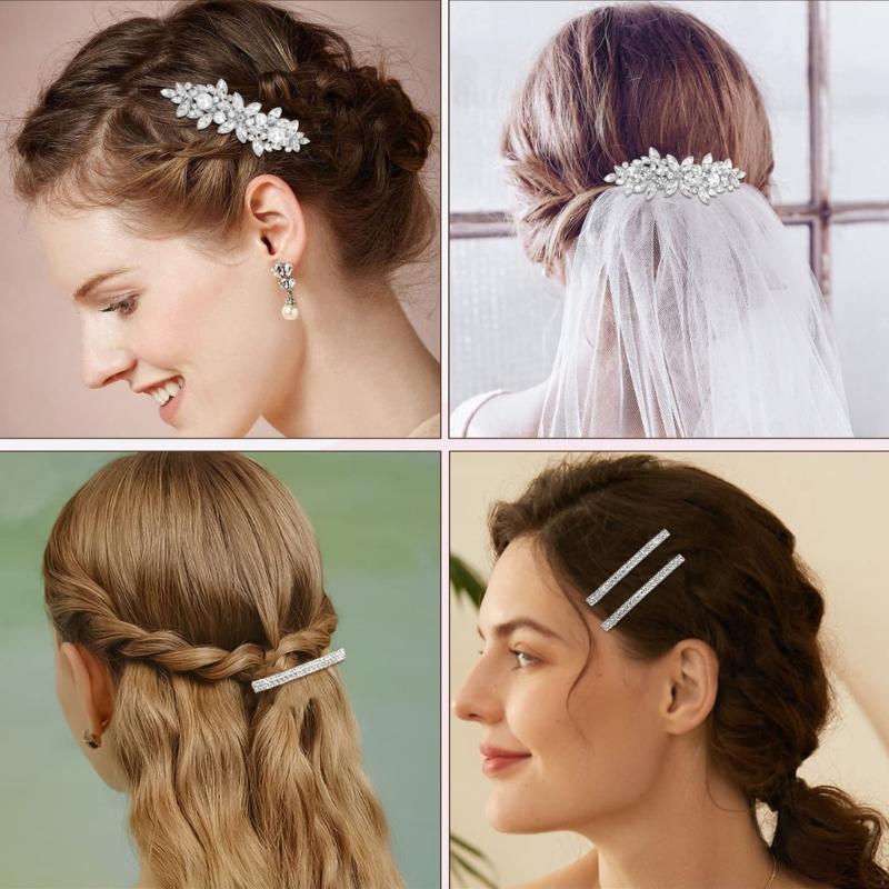 Sparkling Rhinestones Bride Hair Clip Wedding Hair Pin Spring Barrette Hair Ornament for Bride Ceremony Photography Wear
